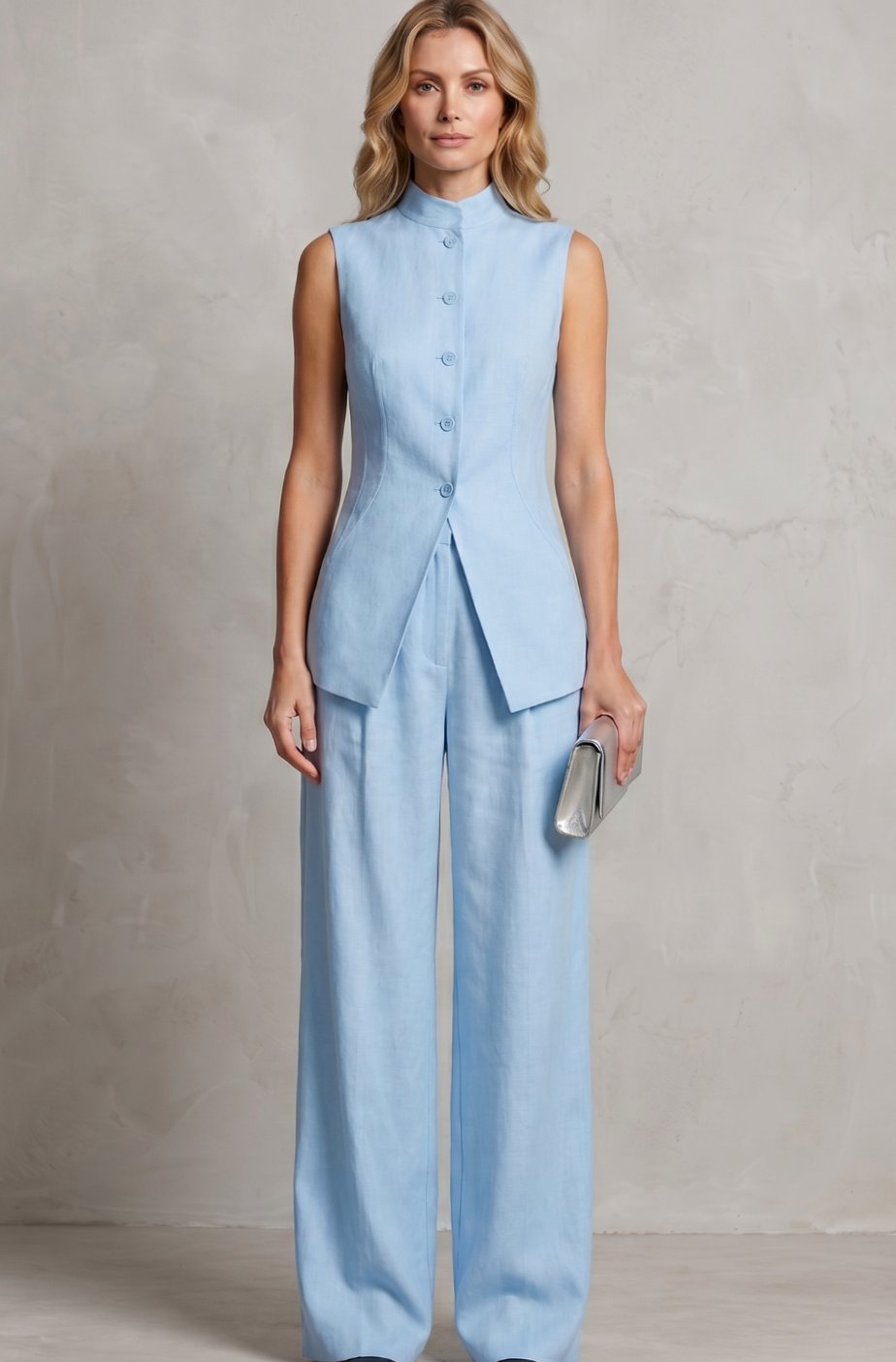 Women's Asymmetric Draped Sleeveless Top Wide-Leg Trouser Set