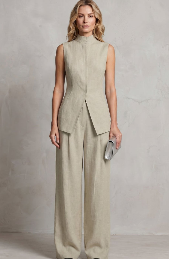 Women's Asymmetric Draped Sleeveless Top Wide-Leg Trouser Set
