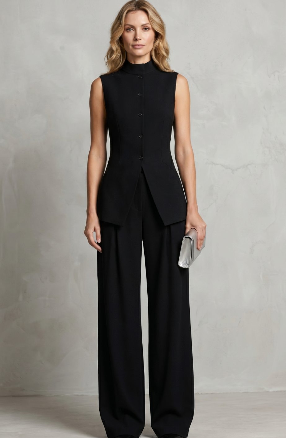 Women's Asymmetric Draped Sleeveless Top Wide-Leg Trouser Set