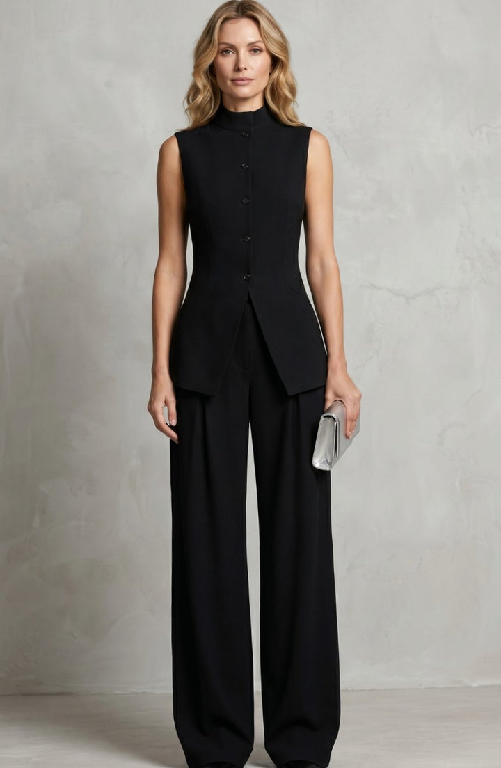 Women's Asymmetric Draped Sleeveless Top Wide-Leg Trouser Set