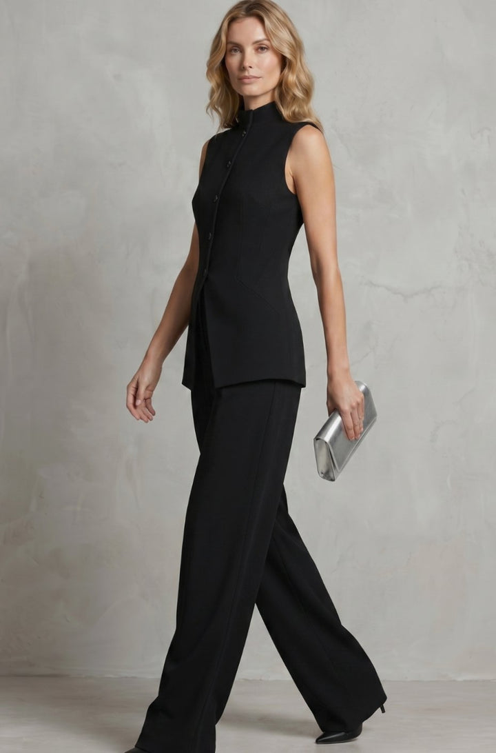 Women's Asymmetric Draped Sleeveless Top Wide-Leg Trouser Set