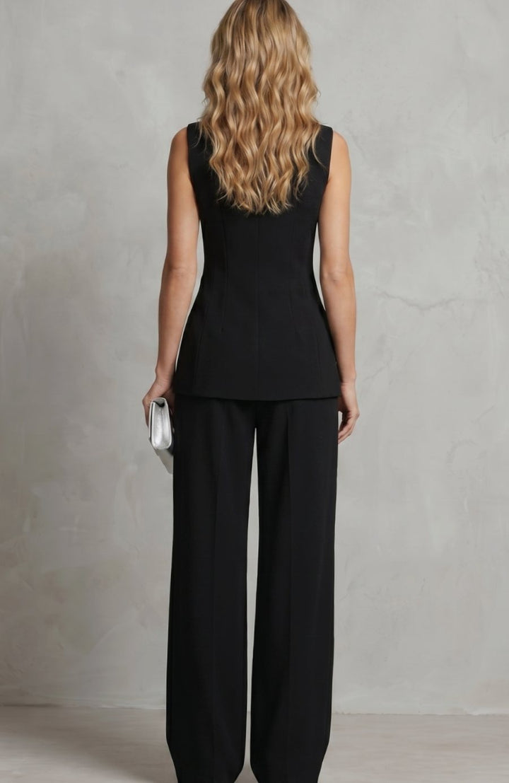 Women's Asymmetric Draped Sleeveless Top Wide-Leg Trouser Set