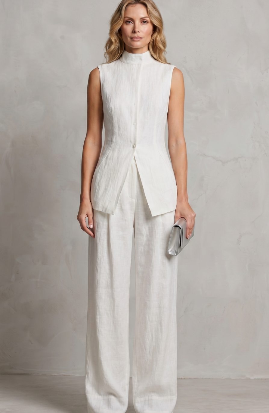 Women's Asymmetric Draped Sleeveless Top Wide-Leg Trouser Set