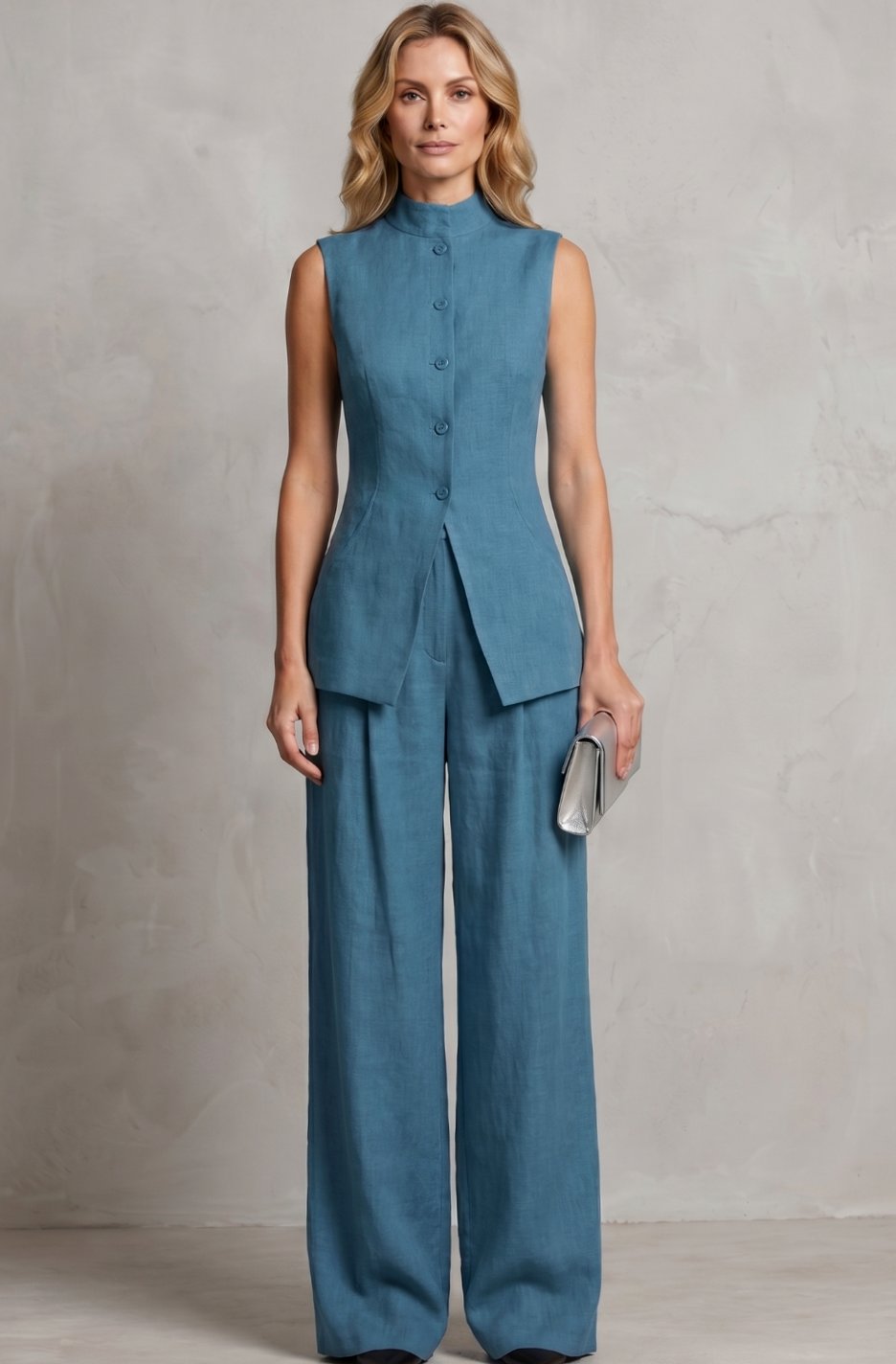 Women's Asymmetric Draped Sleeveless Top Wide-Leg Trouser Set