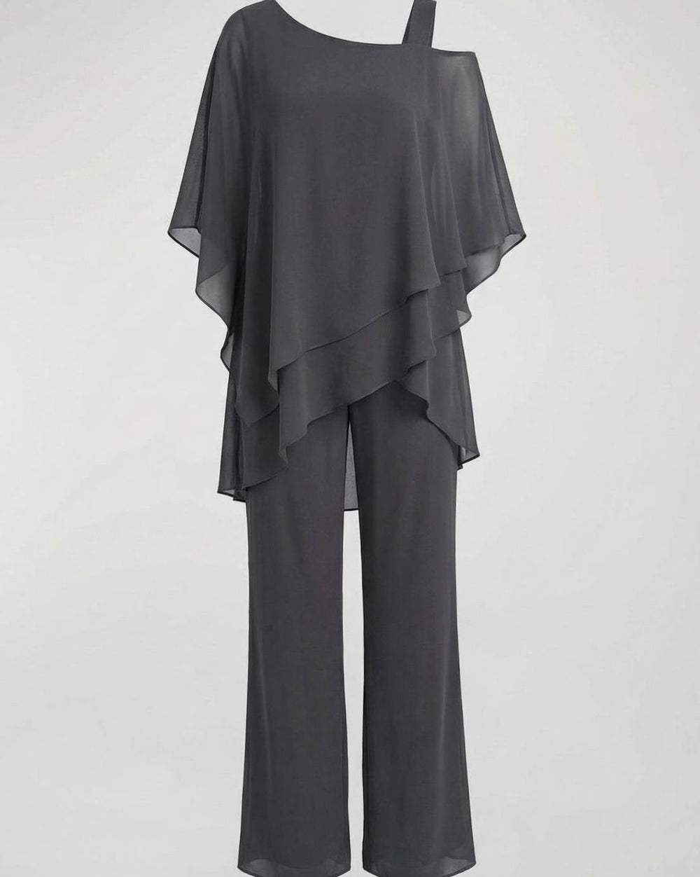Women's Asymmetric Layered Chiffon Wide-Leg Jumpsuit Set