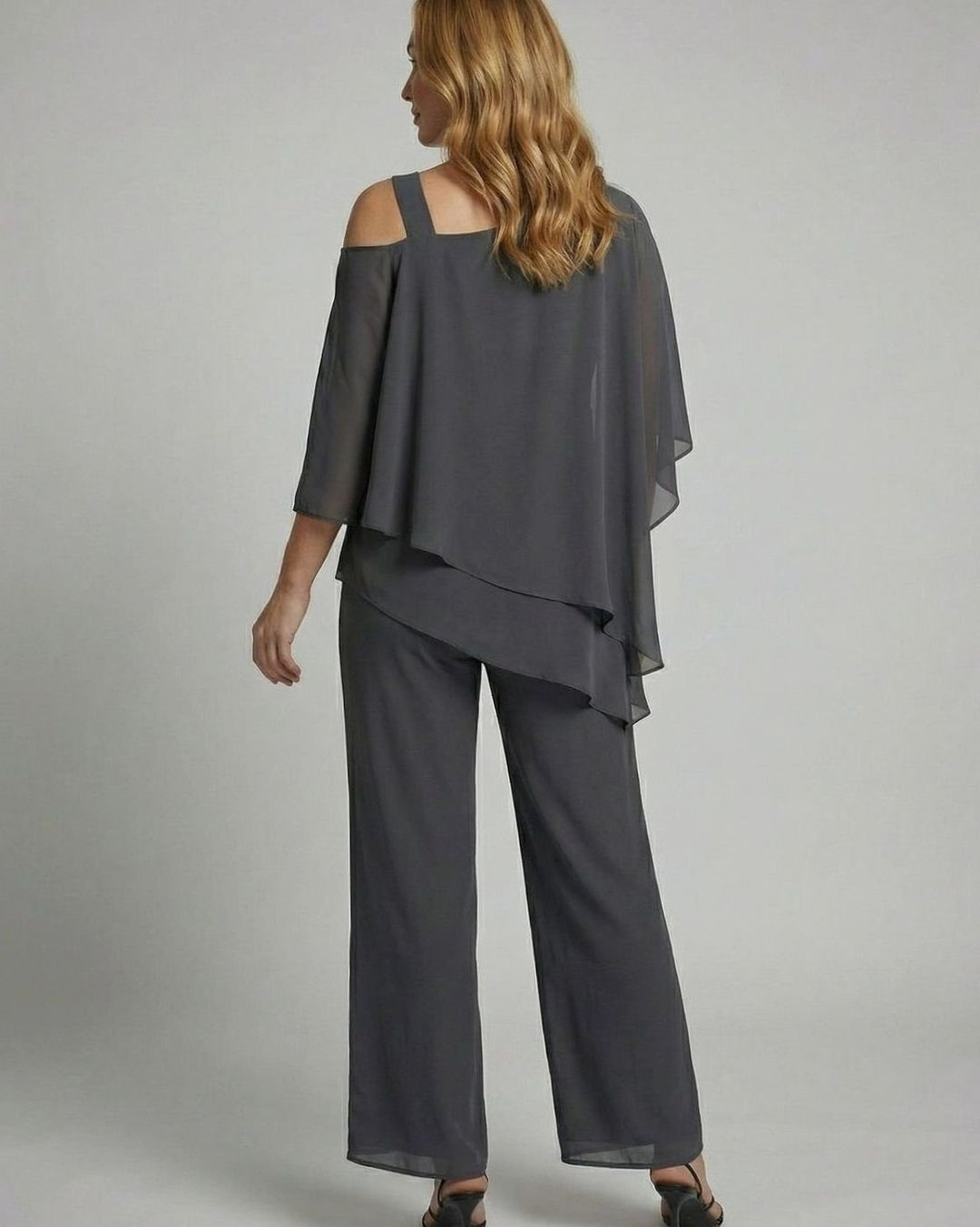 Women's Asymmetric Layered Chiffon Wide-Leg Jumpsuit Set