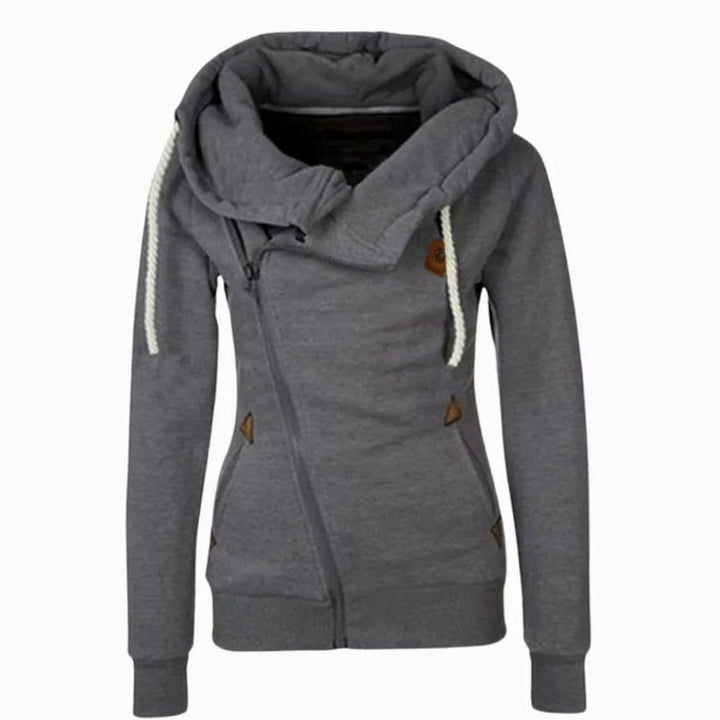 Women's Asymmetrical Zip-Up Drawstring Hoodie - Gray