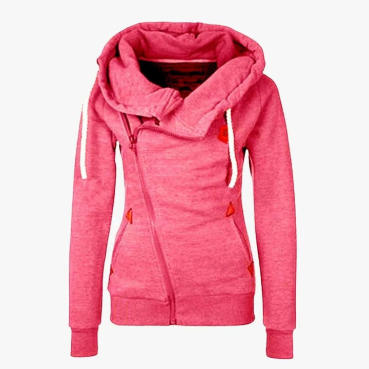 Women's Asymmetrical Zip-Up Drawstring Hoodie - Pink
