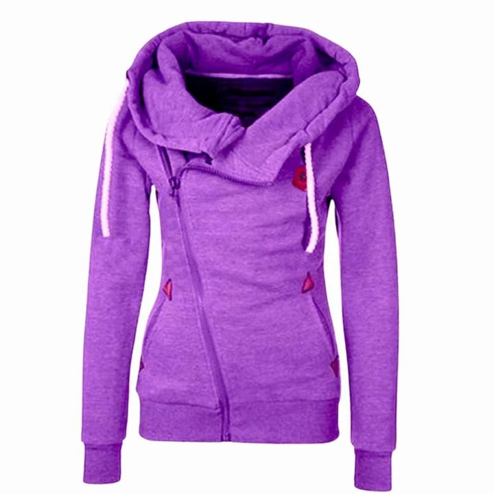 Women's Asymmetrical Zip-Up Drawstring Hoodie - Purple