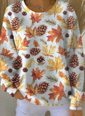 Mia | Women's Autumn Leaf Pinecone Print Crew Neck Sweatshirt