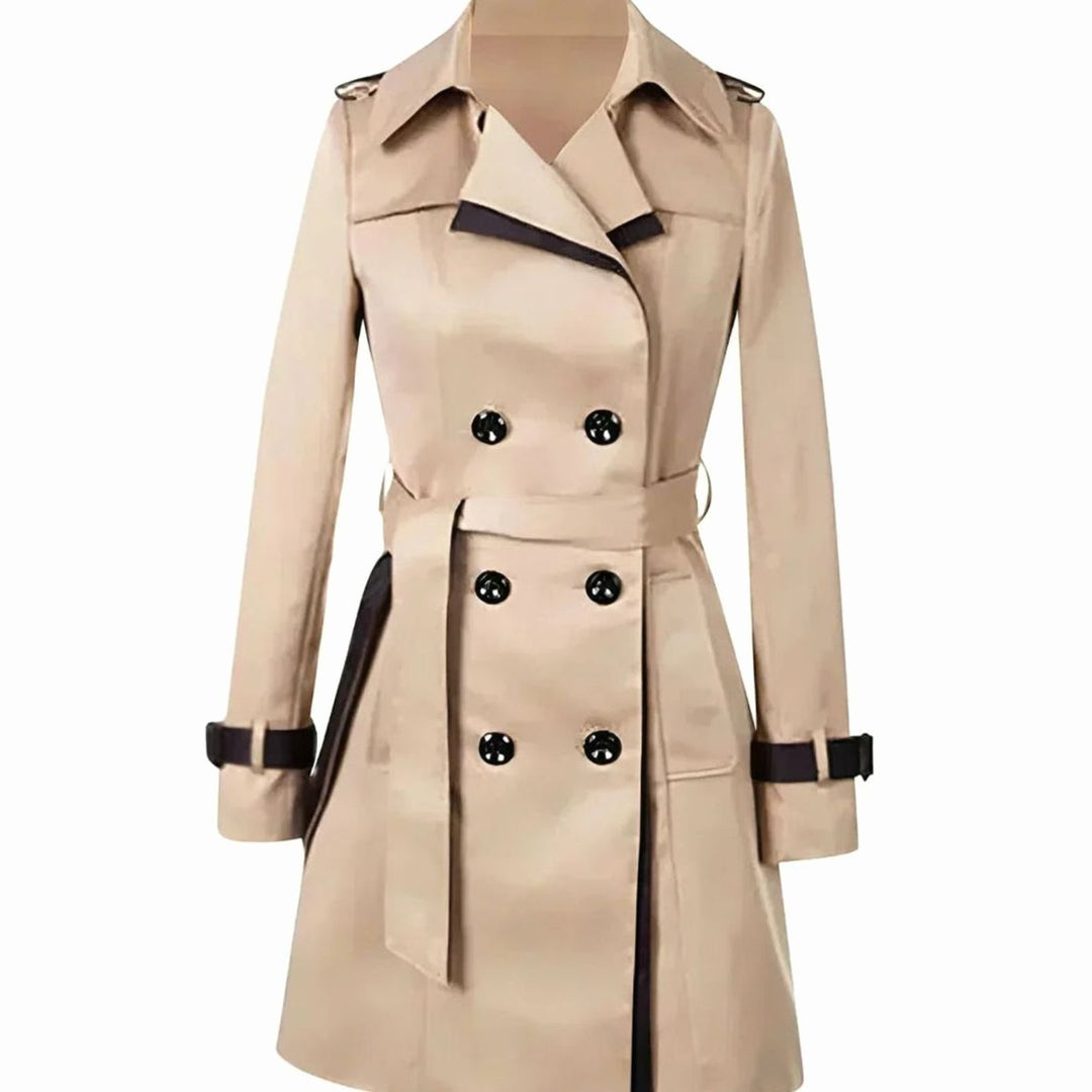 Women's Belted Double-Breasted Knee-Length Trench Coat - Beige