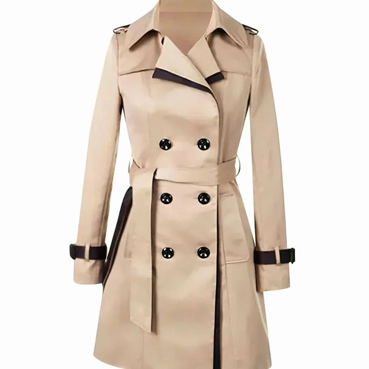 Women's Belted Double-Breasted Knee-Length Trench Coat - Beige