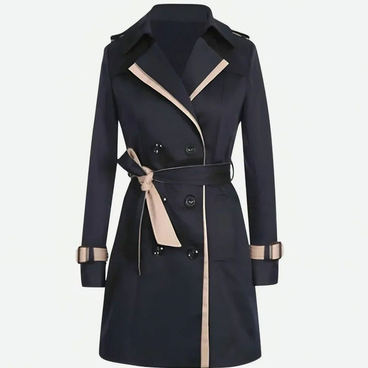 Women's Belted Double-Breasted Knee-Length Trench Coat - Black