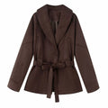 Eleanor | Women's Belted Faux-Suede Short Coat Shawl-Collar Jacket
