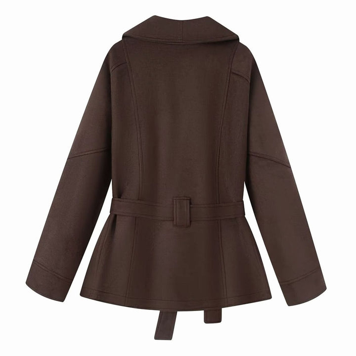 Women's Belted Faux-Suede Short Coat Shawl-Collar Jacket