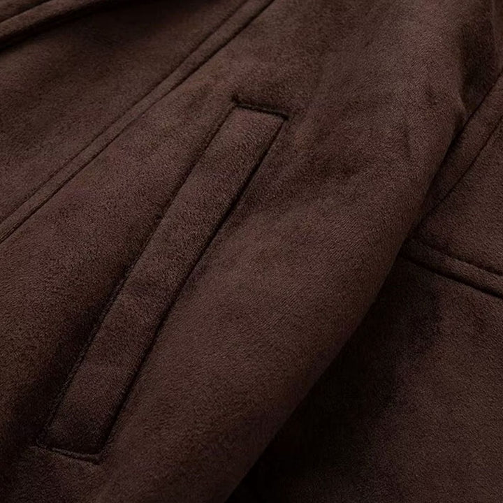Women's Belted Faux-Suede Short Coat Shawl-Collar Jacket