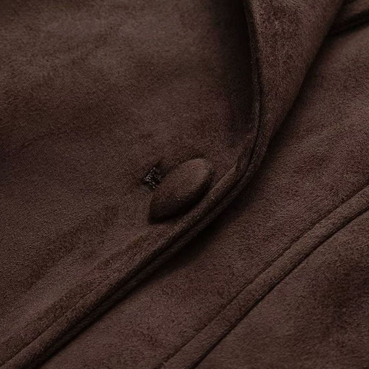 Women's Belted Faux-Suede Short Coat Shawl-Collar Jacket