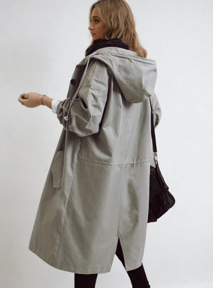 Women's Belted Trench Coat Water-Repellent Double-Breasted Longline Raincoat