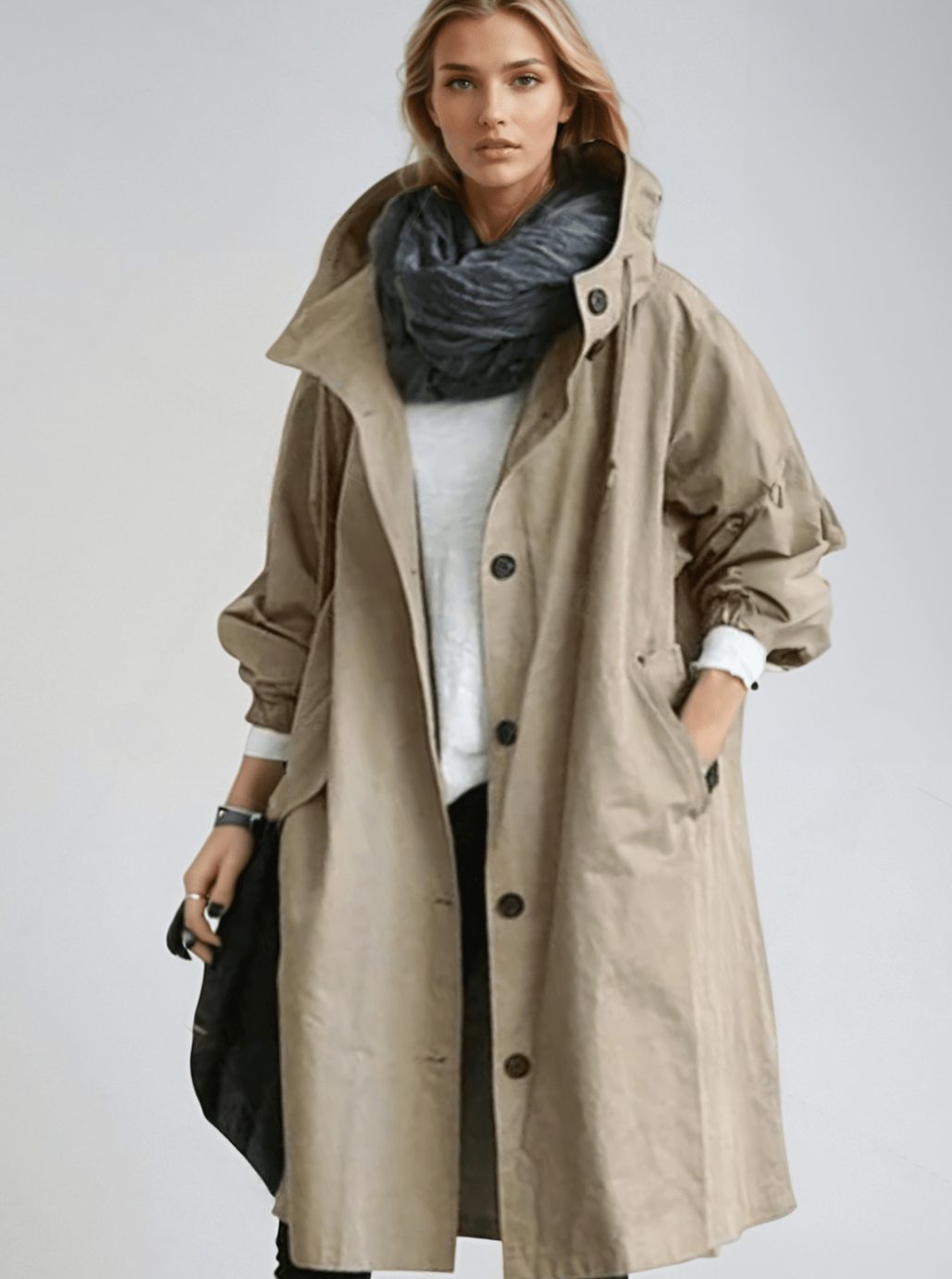 Women's Belted Trench Coat Water-Repellent Double-Breasted Longline Raincoat - Brown