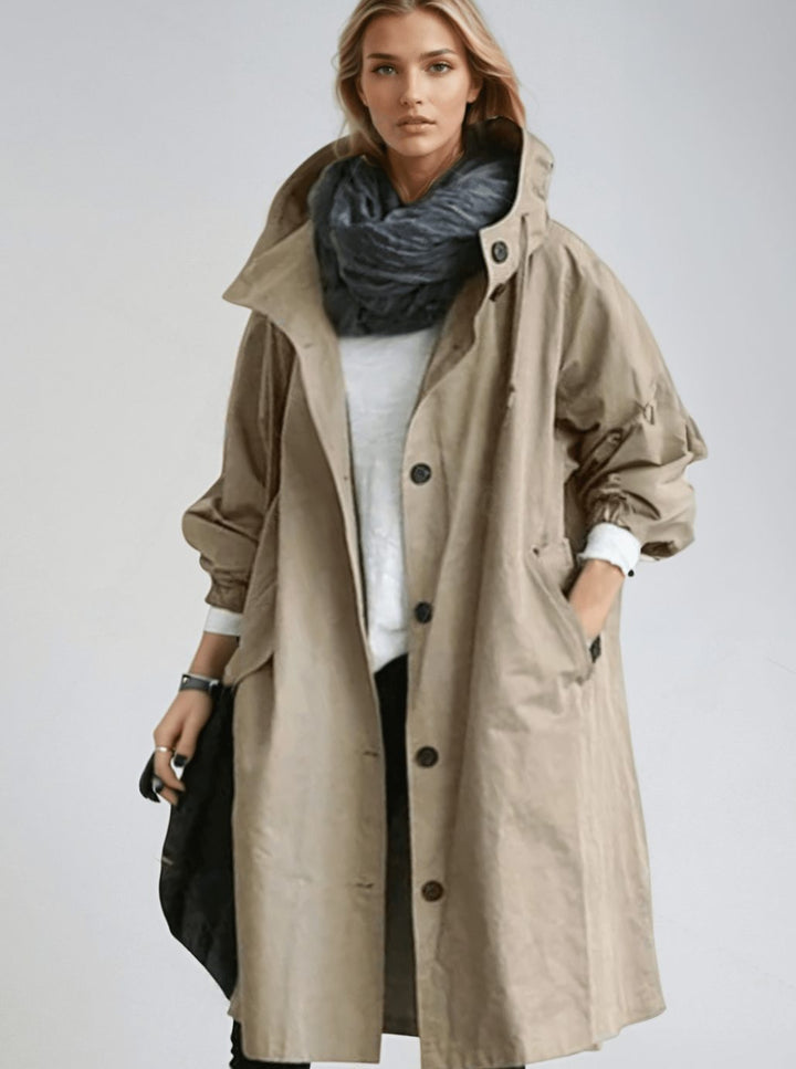Women's Belted Trench Coat Water-Repellent Double-Breasted Longline Raincoat - Brown