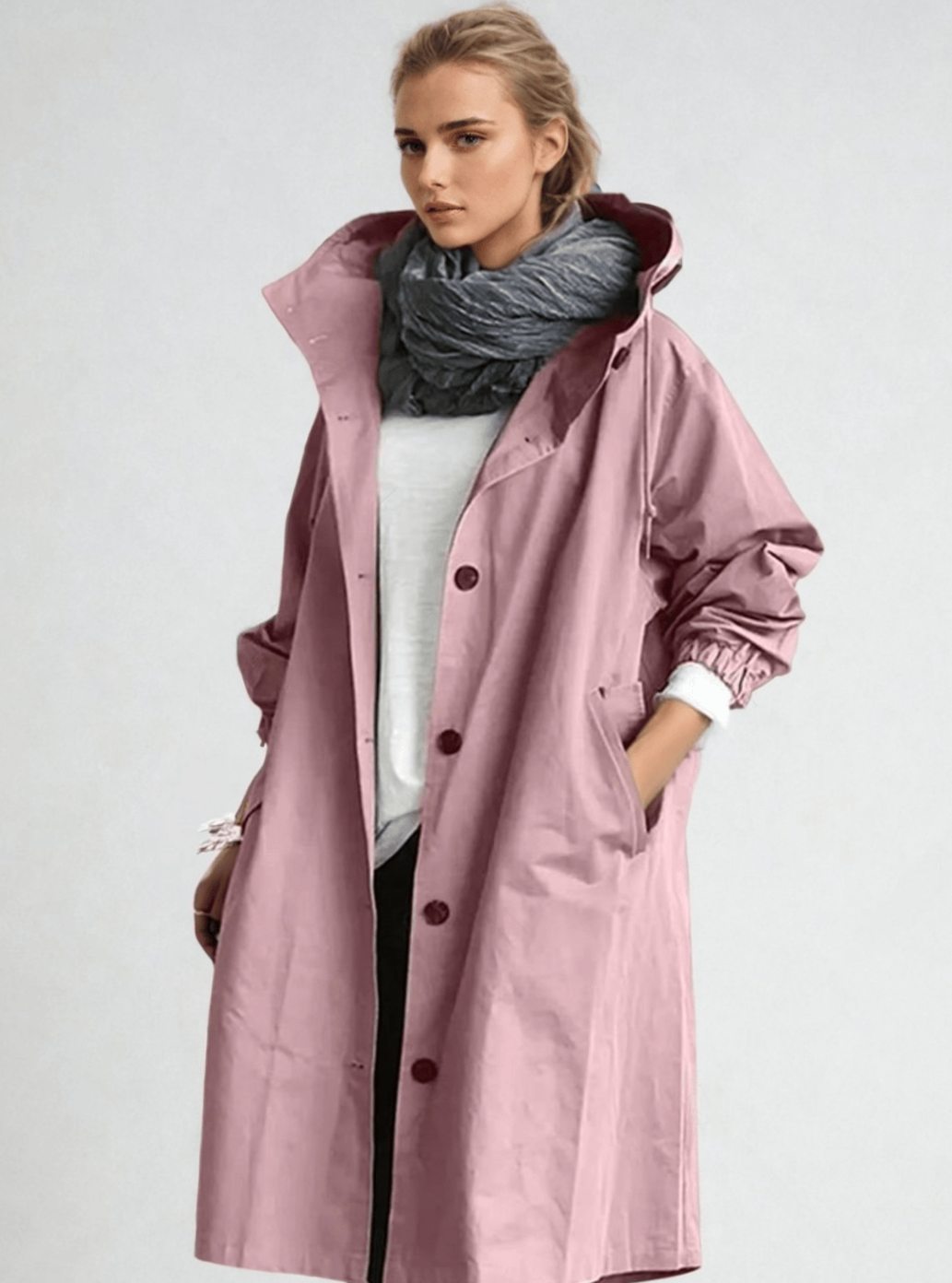 Women's Belted Trench Coat Water-Repellent Double-Breasted Longline Raincoat - Pink