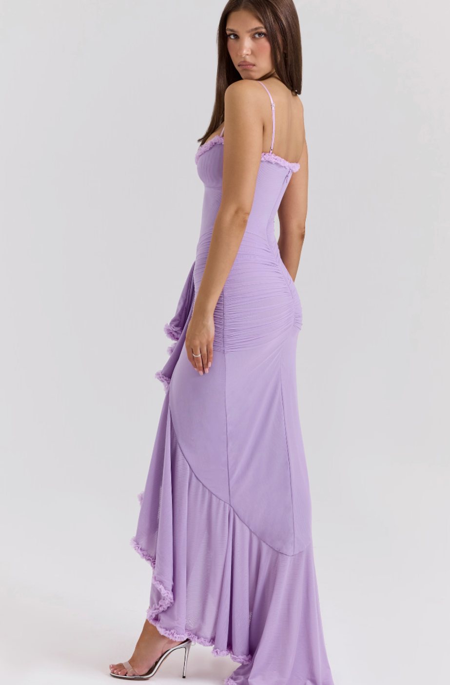 Women's Bodycon Spaghetti-Strap Ruffle-Hem Maxi Gown