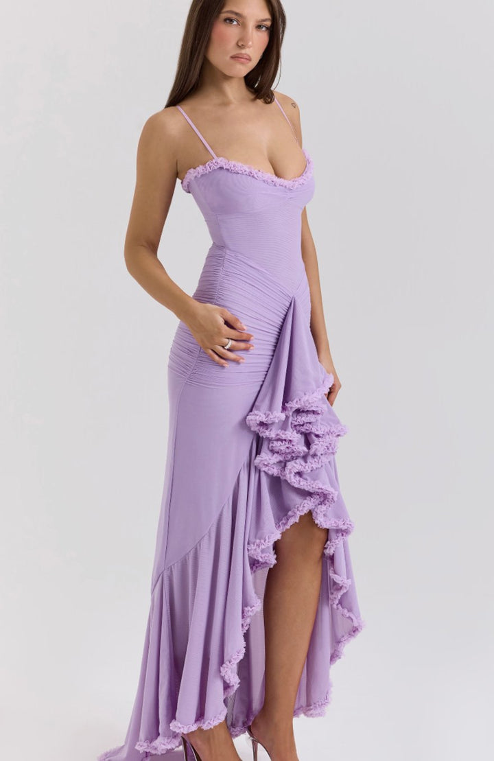 Women's Bodycon Spaghetti-Strap Ruffle-Hem Maxi Gown