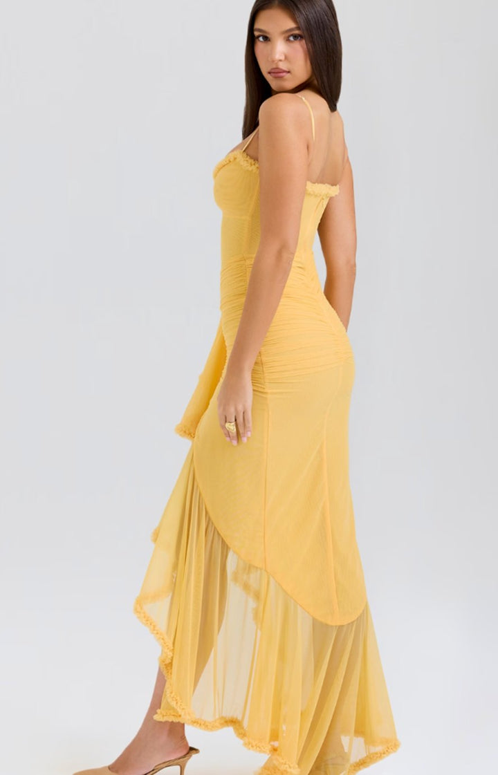 Women's Bodycon Spaghetti-Strap Ruffle-Hem Maxi Gown