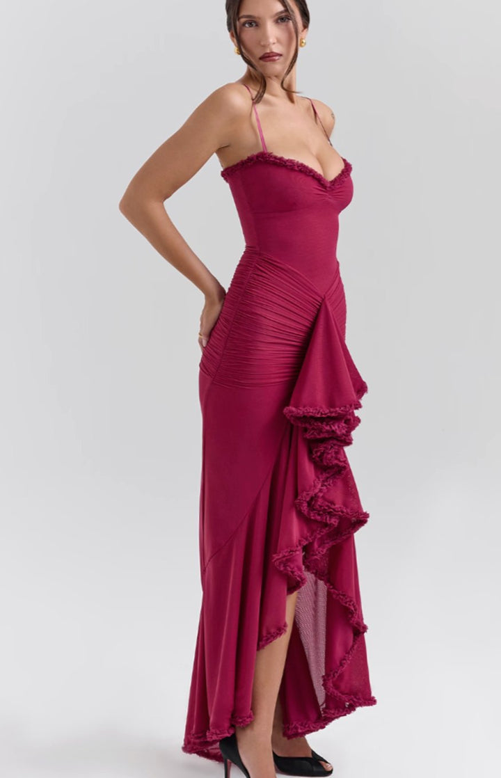 Women's Bodycon Spaghetti-Strap Ruffle-Hem Maxi Gown