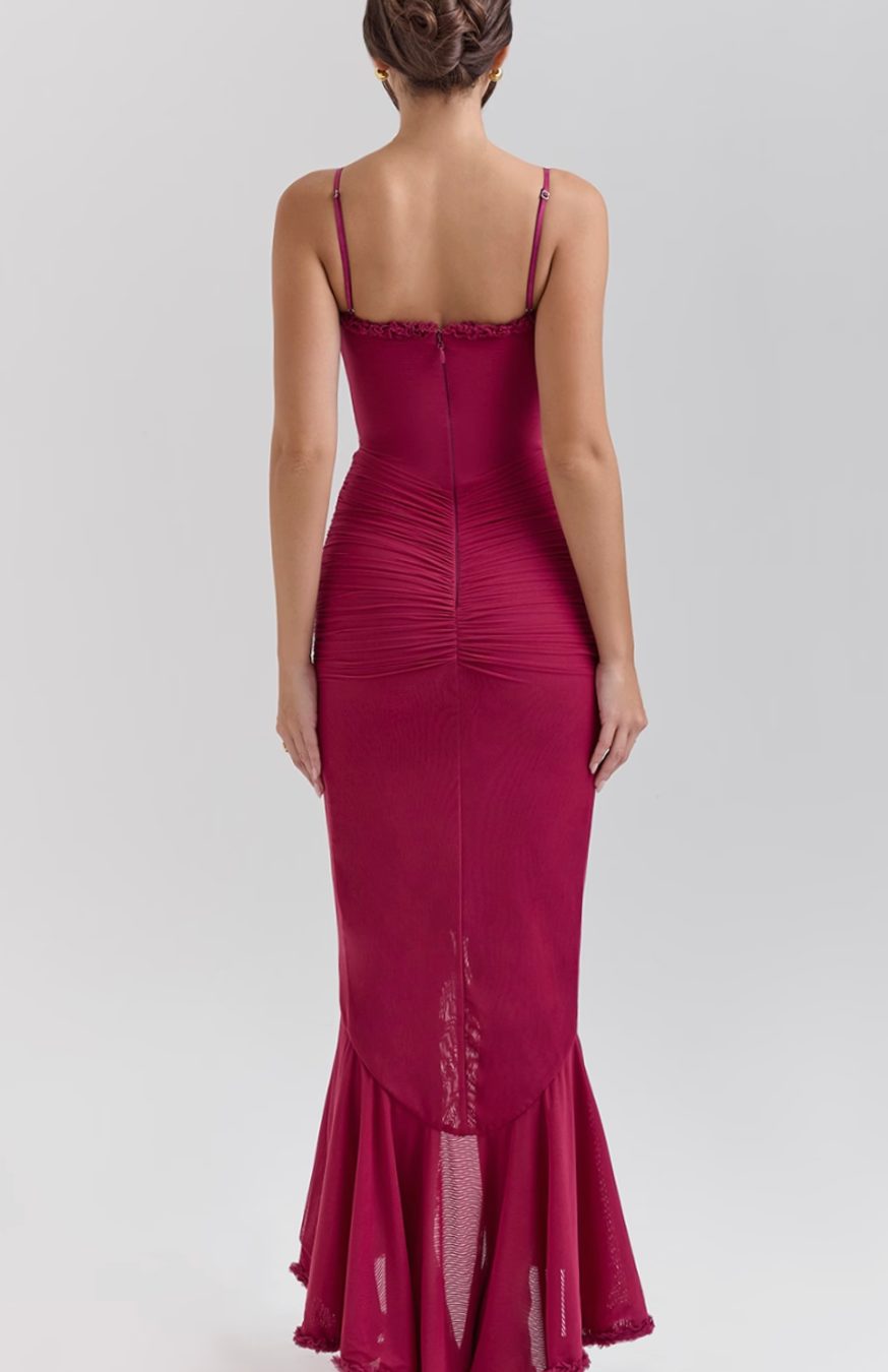 Women's Bodycon Spaghetti-Strap Ruffle-Hem Maxi Gown