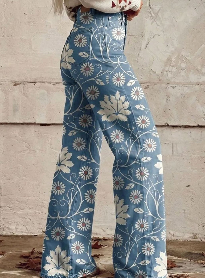 Women's Boho Floral Wide Leg High-Waist Palazzo Pants