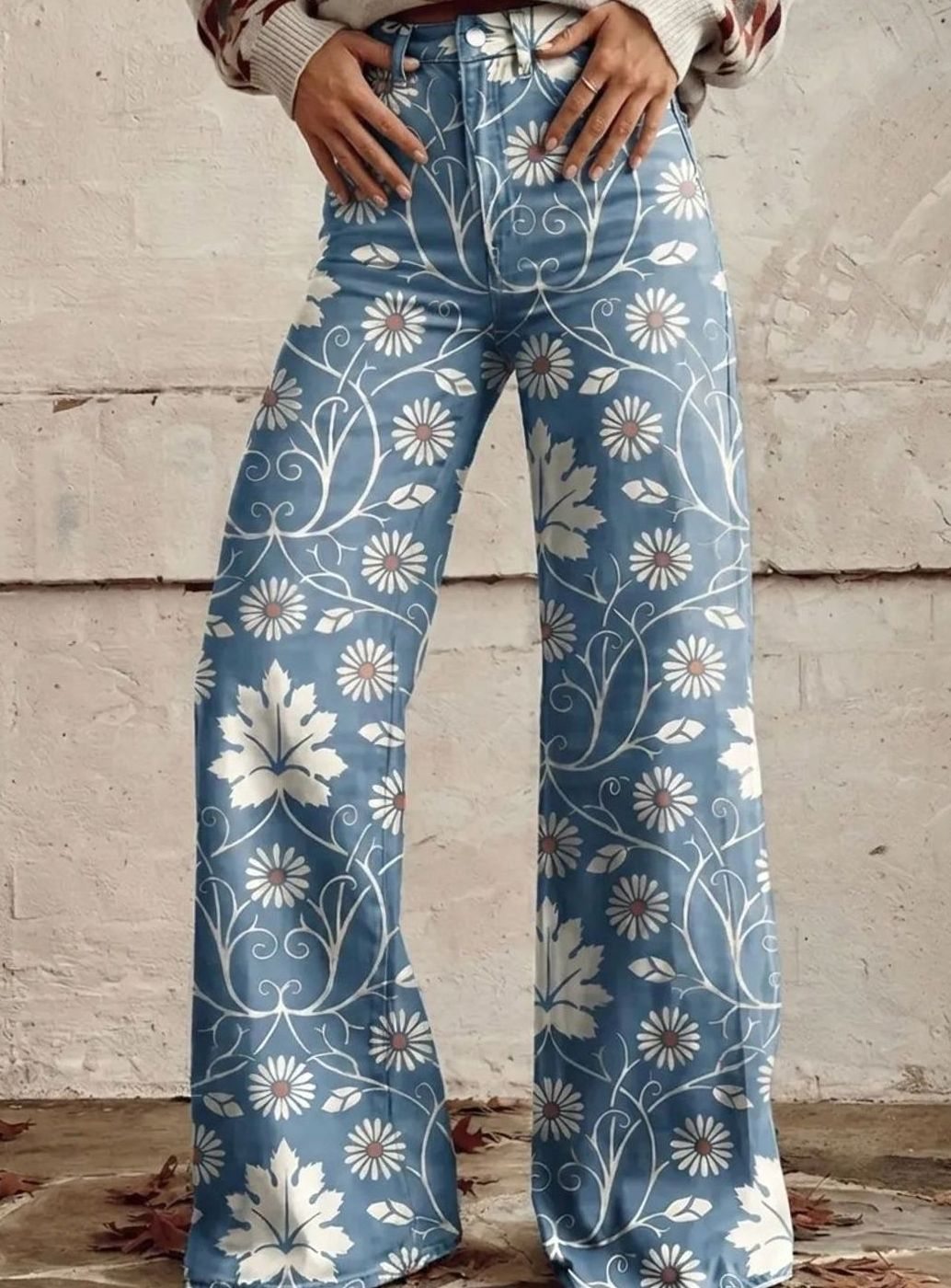 Women's Boho Floral Wide Leg High-Waist Palazzo Pants