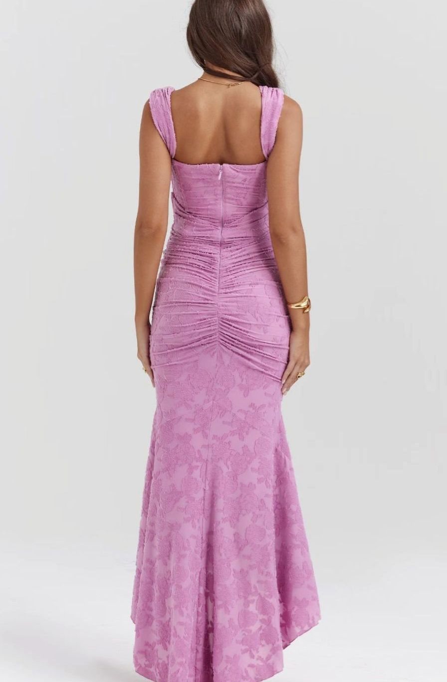 Women's Boned Corset Floral Jacquard High-Low Midi Dress