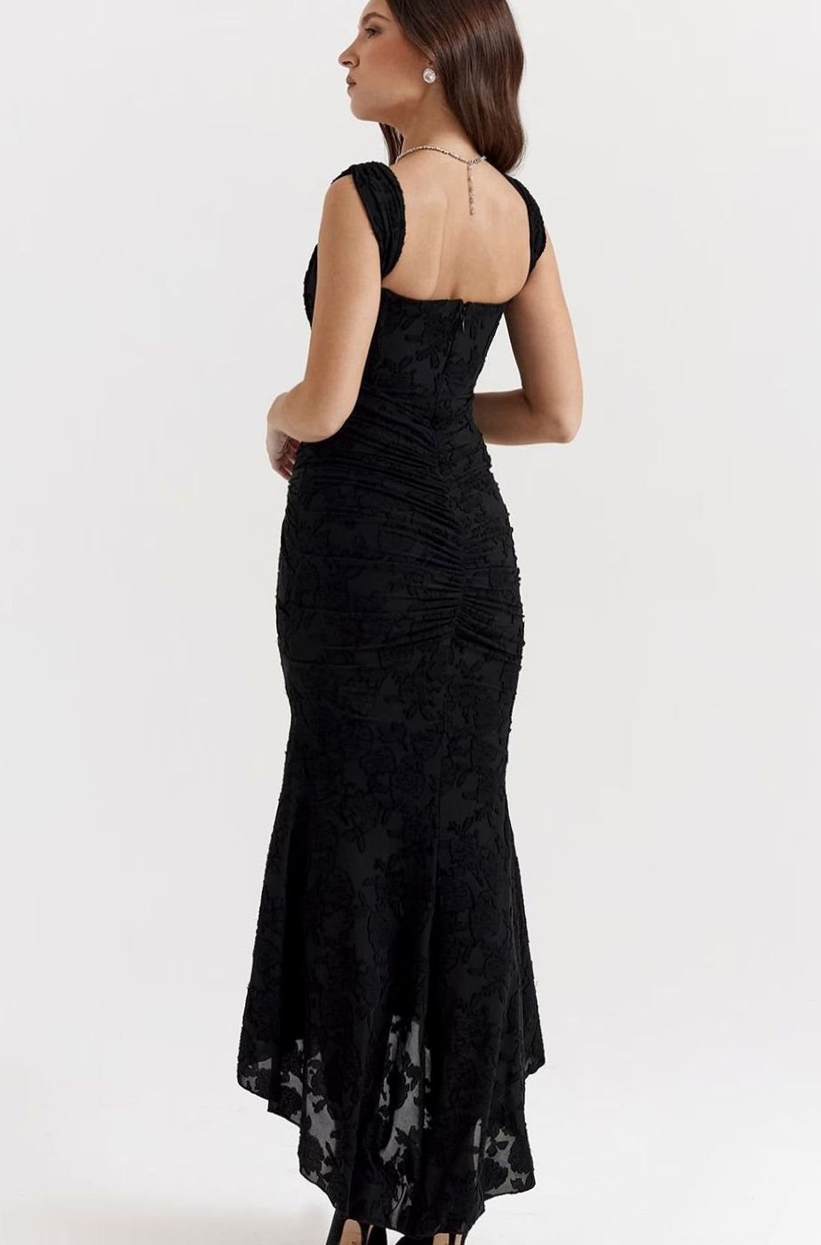 Women's Boned Corset Floral Jacquard High-Low Midi Dress