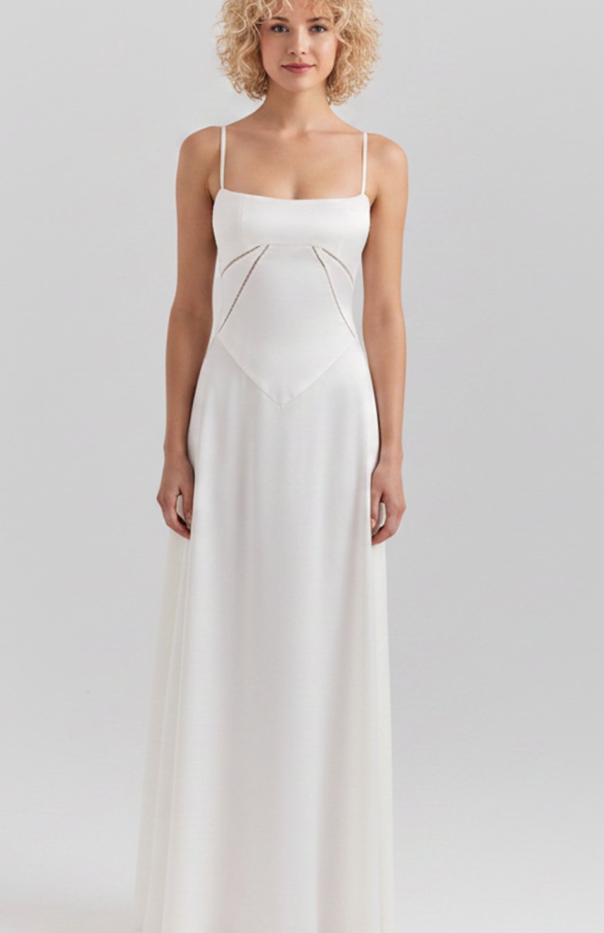Women's Bridal Corset Gown Spaghetti-Strap Maxi Dress - White