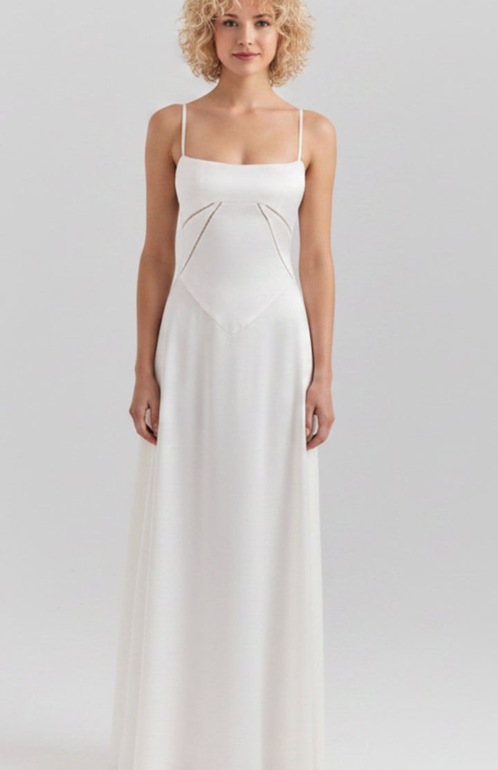 Women's Bridal Corset Gown Spaghetti-Strap Maxi Dress - White