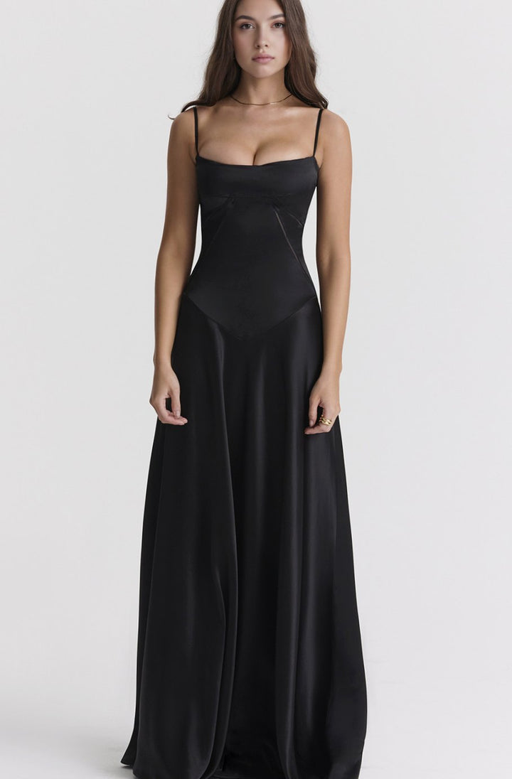 Women's Bridal Corset Gown Spaghetti-Strap Maxi Dress - Black