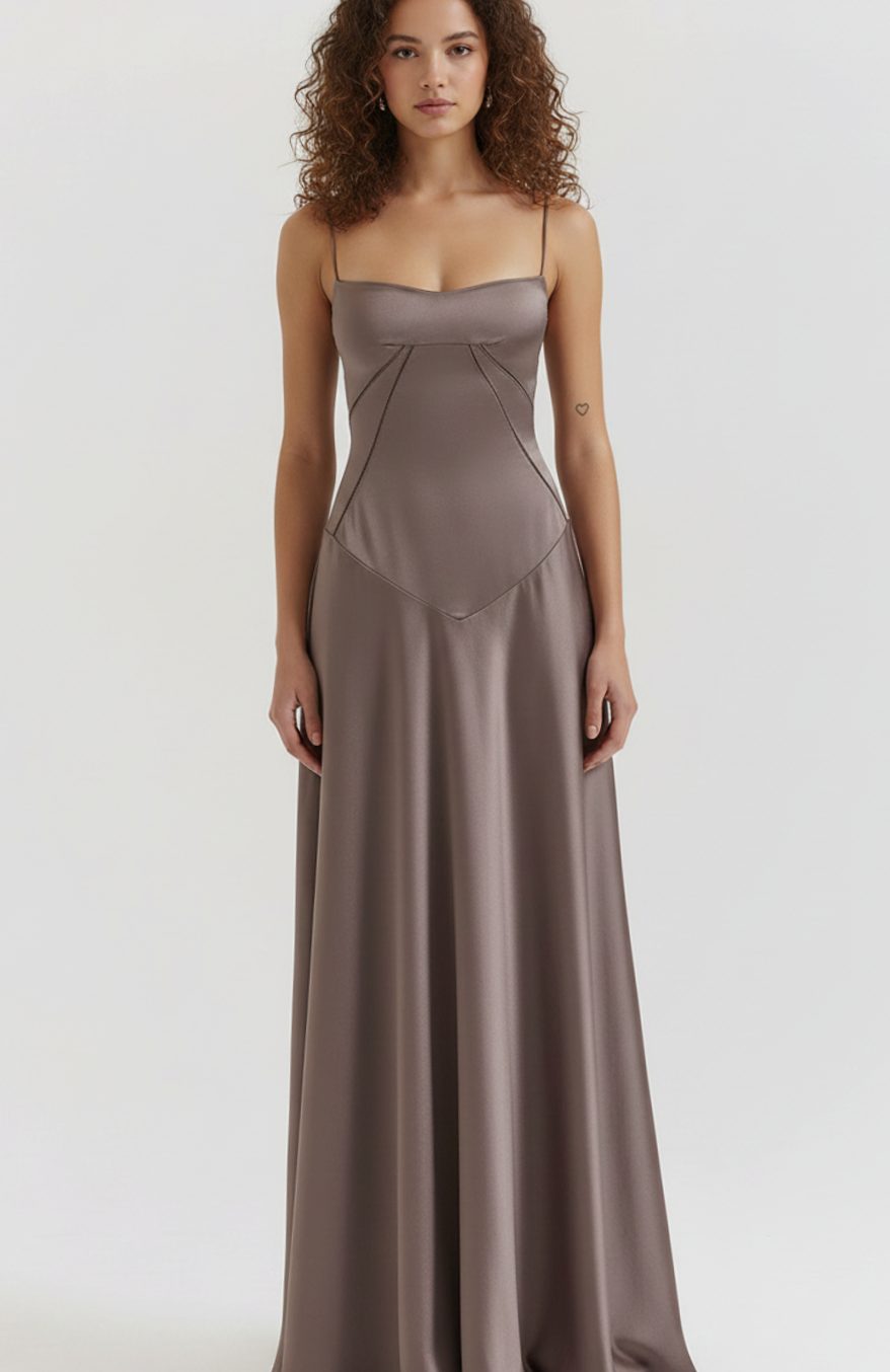 Women's Bridal Corset Gown Spaghetti-Strap Maxi Dress - Gray