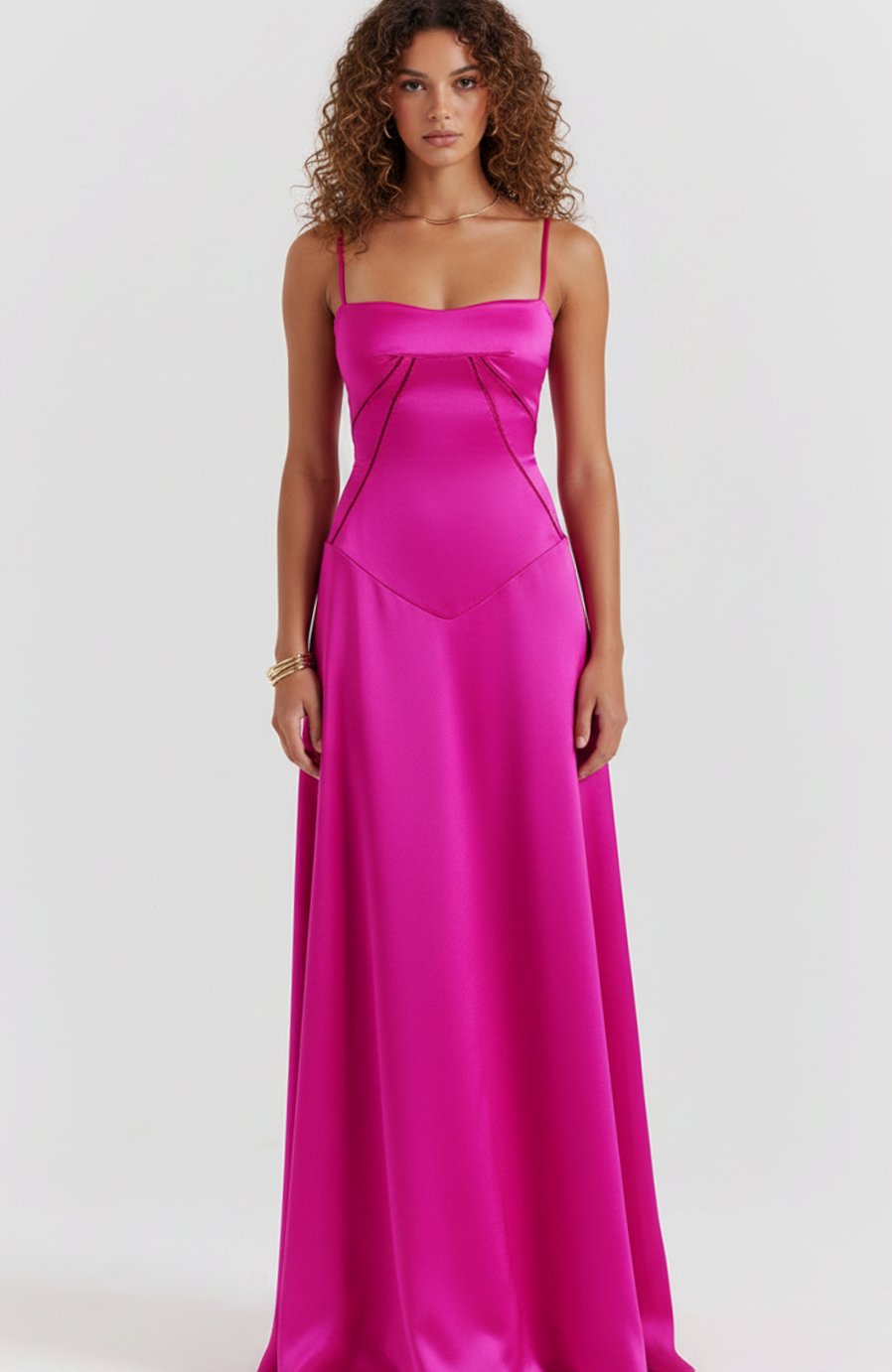 Women's Bridal Corset Gown Spaghetti-Strap Maxi Dress - Hot Pink