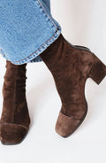 Eleanor | Women's Brown Suede Square-Toe Block Heel Ankle Boots