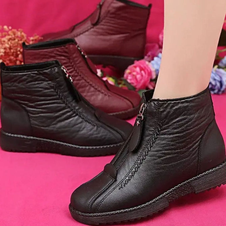 Women's Burgundy Ankle Boots Fleece-Lined Non-Slip Winter Booties