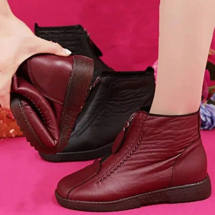 Women's Burgundy Ankle Boots Fleece-Lined Non-Slip Winter Booties