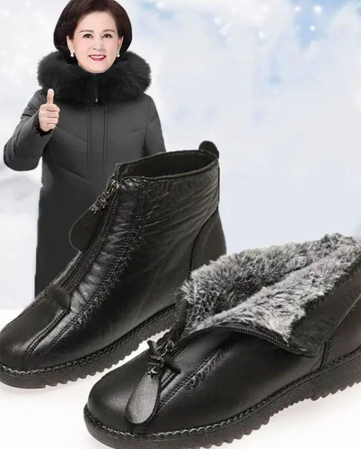 Women's Burgundy Ankle Boots Fleece-Lined Non-Slip Winter Booties