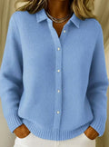 Grace | Women's Button-Front Collared Knit Cardigan Sweater, Light Blue