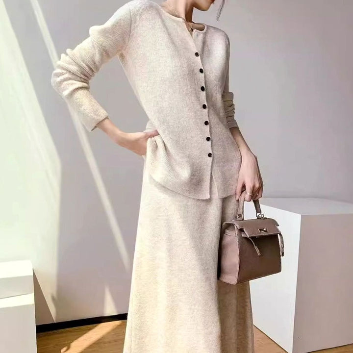 Women's Button-Front Knit Cardigan Midi Skirt Two-Piece Set