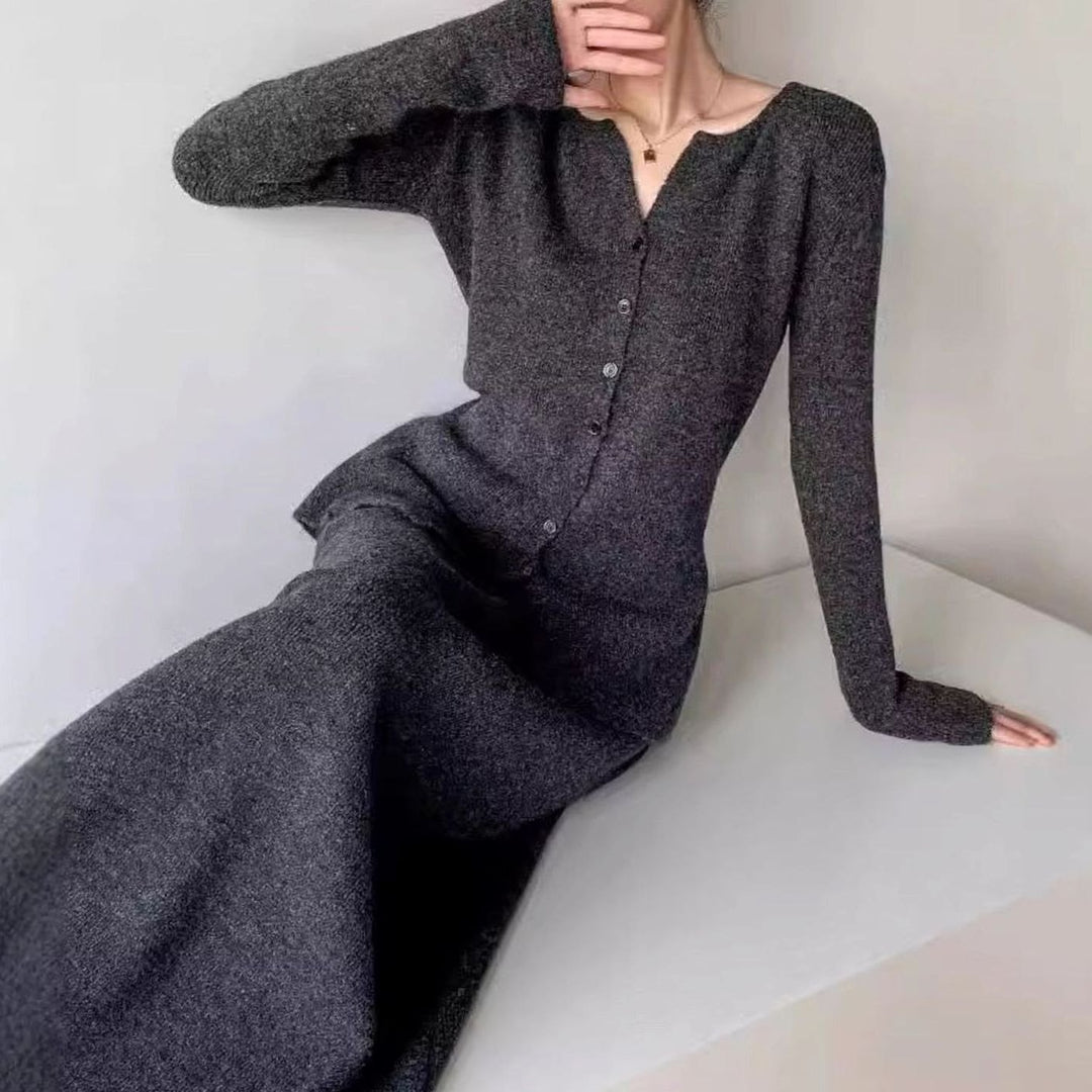 Women's Button-Front Knit Cardigan Midi Skirt Two-Piece Set