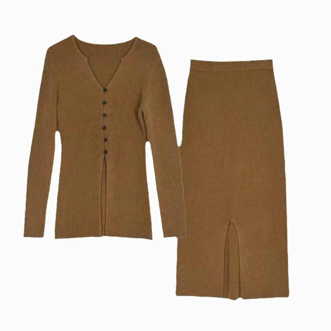 Women's Button-Front Knit Cardigan Midi Skirt Two-Piece Set