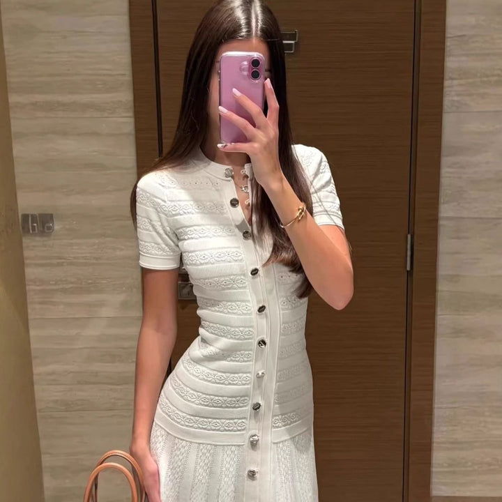 Women's Button-Front Textured Knit Midi Dress