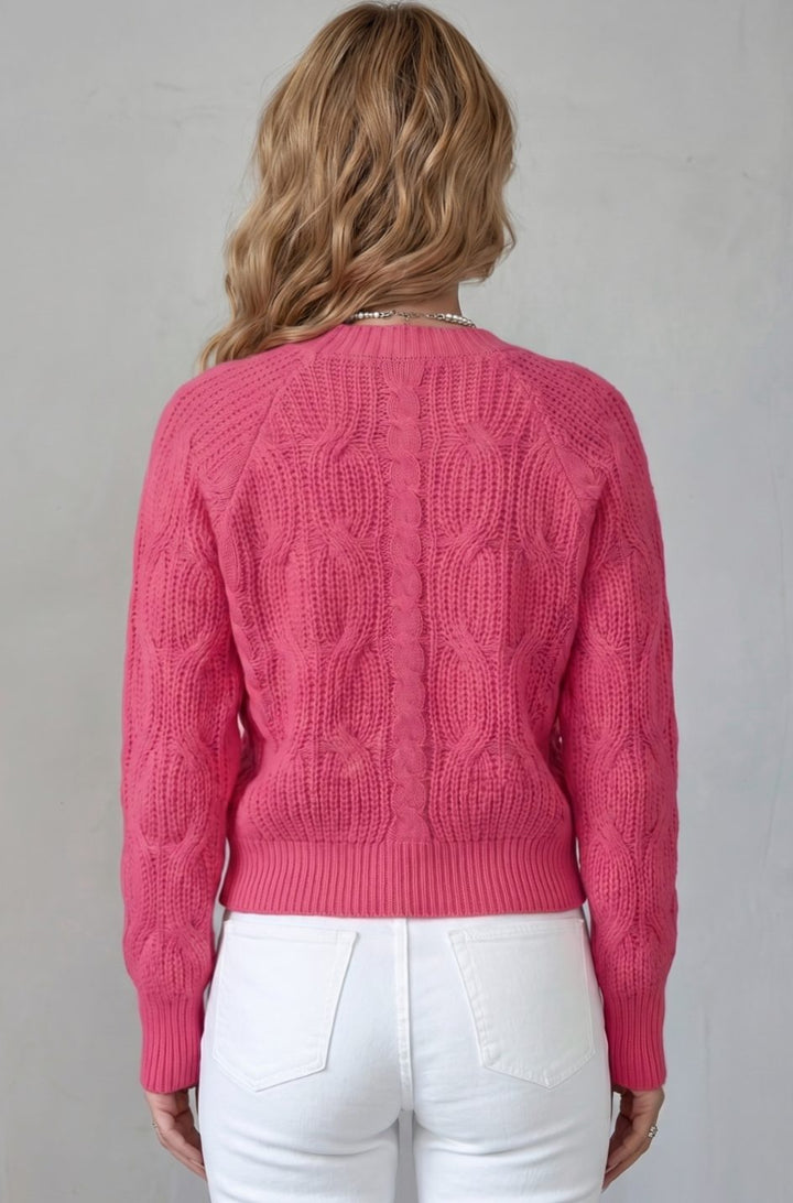 Women's Cable-Knit 3D Bow Button-Front Cardigan Sweater