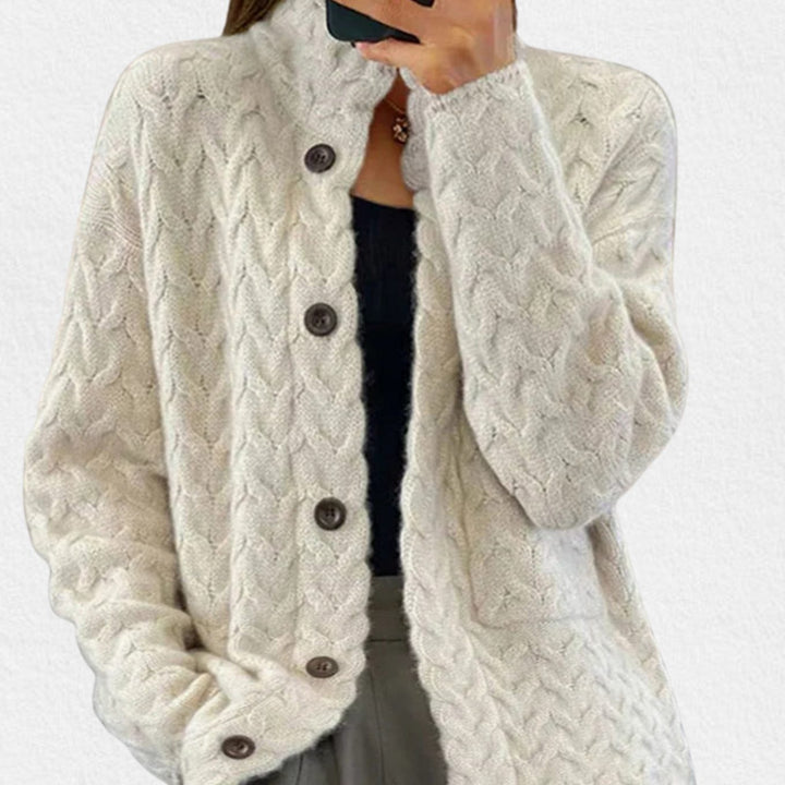 Women's Cable-Knit Button-Front Round Neck Cardigan Sweater - Light Gray